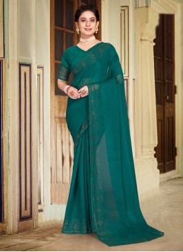 Classic Saree Stone Work Chiffon in Rama