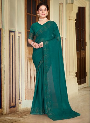 Classic Saree Stone Work Chiffon in Rama