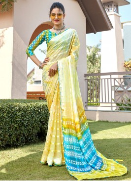 Classic Saree Stripe Print Weight Less in Yellow