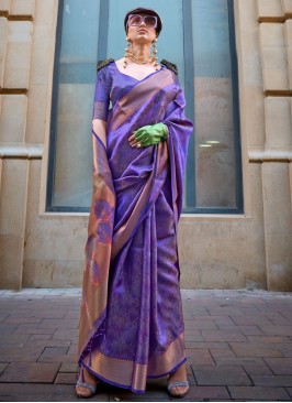 Classic Saree Weaving Organza in Blue