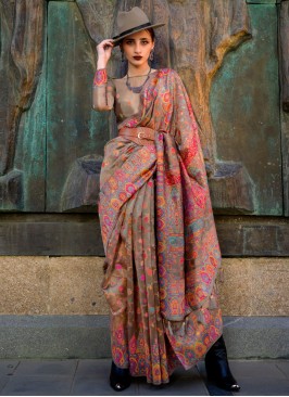 Classic Saree Weaving Organza in Brown