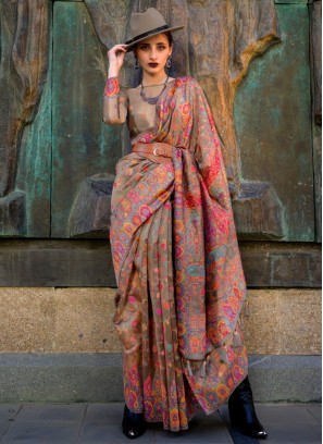 Classic Saree Weaving Organza in Brown