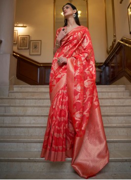 Classic Saree Weaving Organza in Red