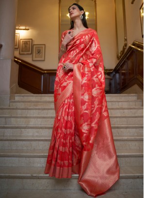 Classic Saree Weaving Organza in Red