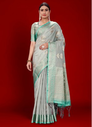 Classic Saree Woven Organza in Grey