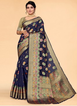 Classic Saree Woven Organza in Navy Blue