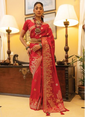 Classic Saree Woven Satin in Red