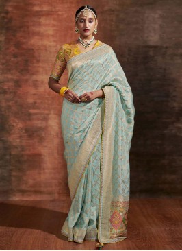 Classic Saree Zari pure-dola in Aqua Blue