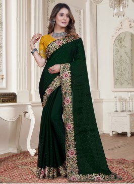 Classic Saree Zari Satin Silk in Green