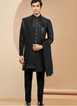 Classic Silk Black Indowestern Suit For Reception