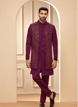 Classic Silk Purple Indowestern Suit For Sangeet