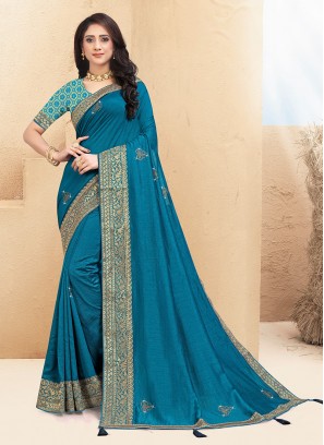 Classic Teal Color Function Wear Saree