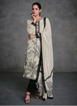 Classical Designer Organza White Readymade Salwar 
