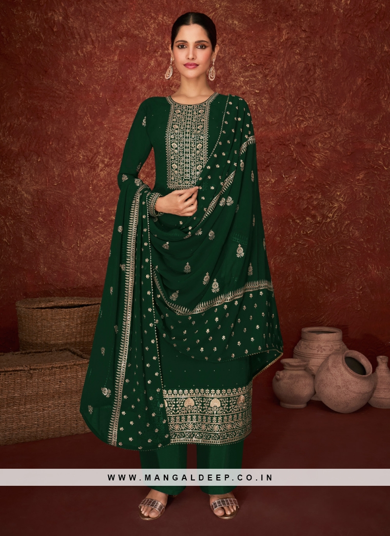 Classical Embroidered Green Designer Pakistani Salwar Suit 