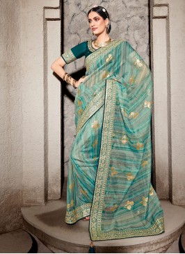 Classical Green Lace Cotton Designer Saree