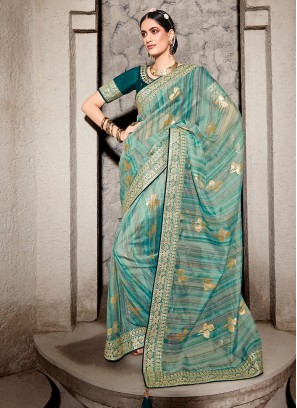 Classical Green Lace Cotton Designer Saree