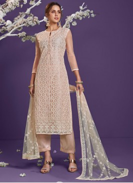 Classical Net Peach Designer Straight Suit