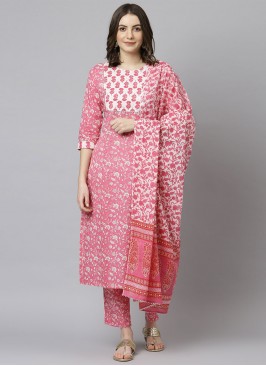 Classical Printed Cotton Pink Pant Style Suit