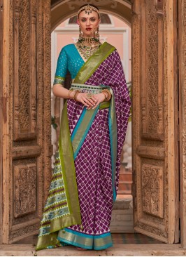 Classical Purple Printed Silk Saree