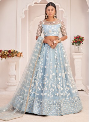 Classical Sequins Aqua Blue Trendy Lehenga Choli