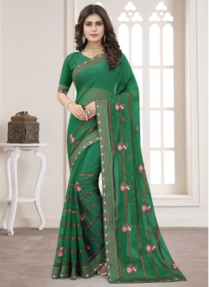 Classical Shimmer Mehndi Contemporary Style Saree