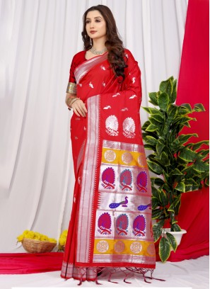 Classical Weaving Red Designer Saree