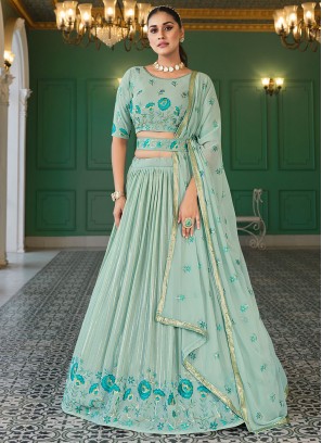 Classy Aqua Blue Sequins Georgette Trendy Lehenga Choli