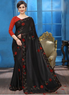Classy Black Embroidered Silk Classic Designer Saree