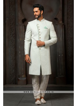 Classy Pista Embroidered Georgette Wedding Wear Sherwani