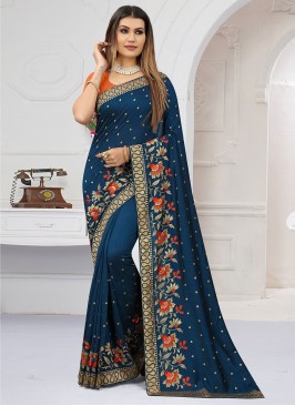 Classy Embroidered Blue Classic Saree