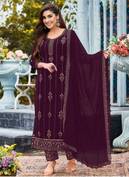Classy Embroidered Faux Georgette Trendy Salwar Kameez