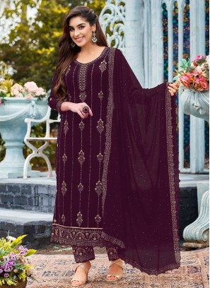 Classy Embroidered Faux Georgette Trendy Salwar Kameez