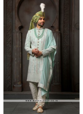 Classy Pista Embroidered Georgette Wedding Wear Sherwani