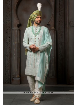 Classy Pista Embroidered Georgette Wedding Wear Sherwani