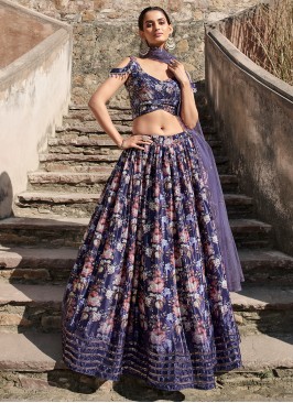 Classy Purple Embroidered Georgette Festive Wear Lehenga Choli