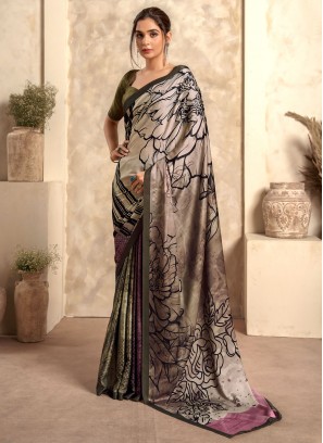 Classy Satin Silk Print Trendy Saree