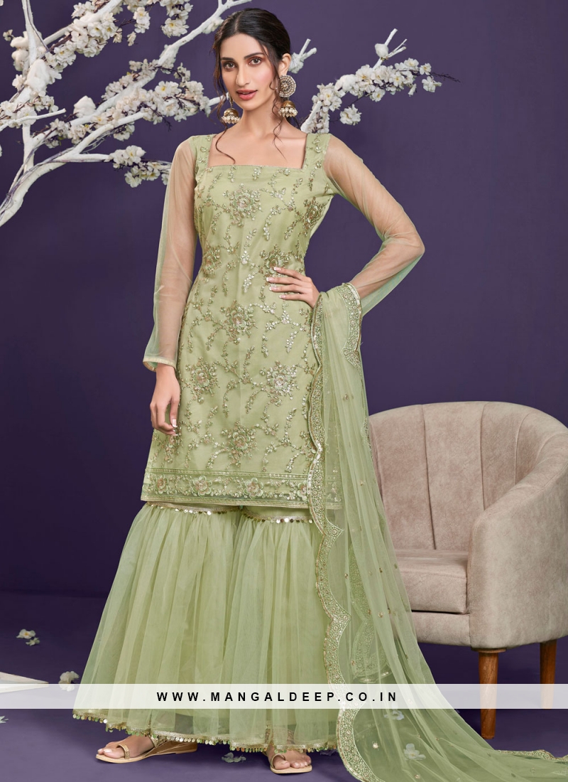 Classy Sequins Net Green Designer Pakistani Salwar Suit