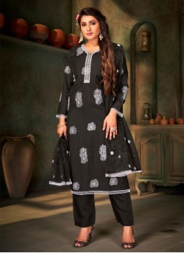 Classy Thread Work Silk Black Pant Style Suit