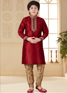 Marron Artsilk Kurta Pajama Suit for Boys.