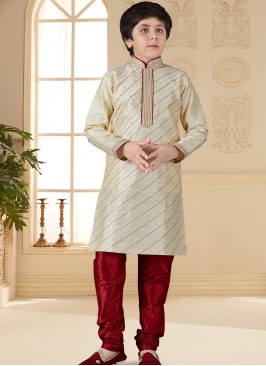 Gold jaquard Indo Western Suit for Boys.