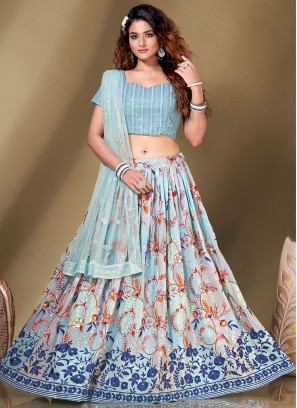 Compelling Blue Sequins Viscose Readymade Lehenga Choli