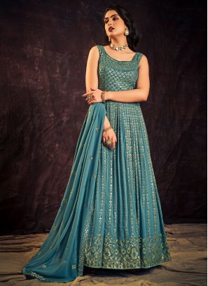 Compelling Firozi Engagement Designer Gown