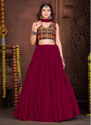 Compelling Hot Pink Embroidered Crepe Silk Trendy Lehenga Choli