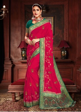 Compelling Red Weaving Classic Saree