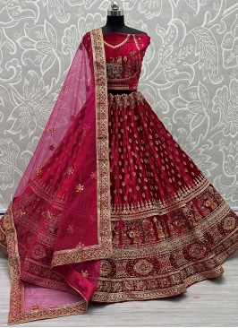 Compelling Velvet Dori Work Maroon A Line Lehenga Choli