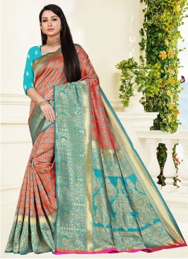 Compelling Weaving Firozi Classic Saree