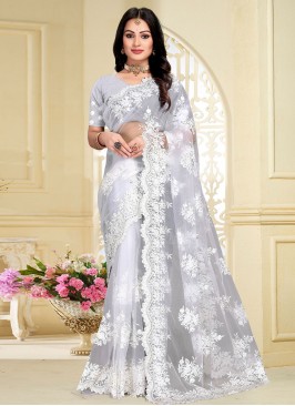 Compelling White Net Classic Saree