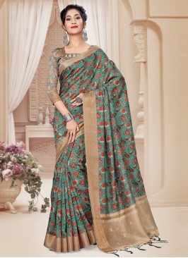 Competent Digital Print Art Silk Sea Green Printed Saree