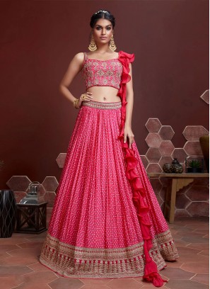 Competent Digital Print Pink Designer Lehenga Choli