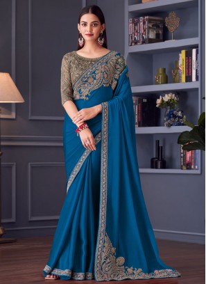 Competent Embroidered Blue Contemporary Saree